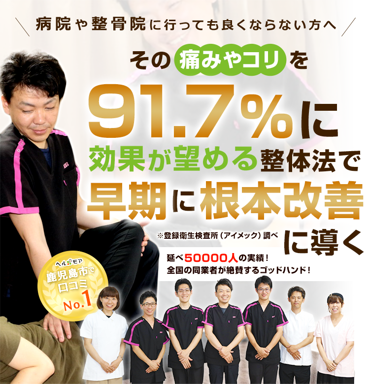鹿児島市にお住いの病院や整骨院に行っても良くならない方へ。首肩腰の痛みやコリを早期に根本改善いたします！
